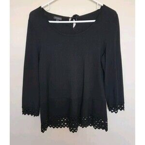 Talbots Womens Black 3/4 Sleeve Tie Back Sweater Size Small